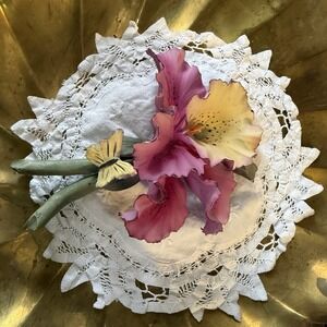 Vintage Capodimante Iris Flower Pink & Yellow Butterfly Italy Hand Made